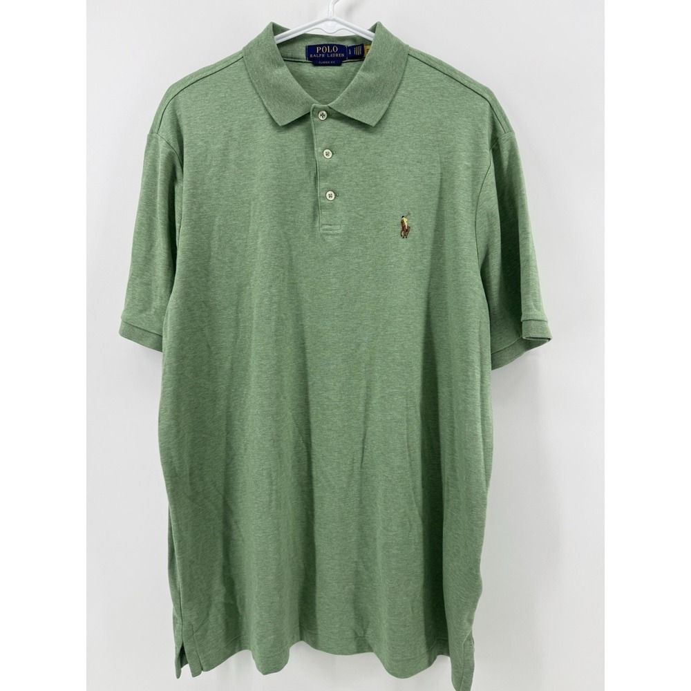 Polo Ralph Lauren Polo Shirt Mens Large Green 100% Cotton Classic Fit Pony Logo
